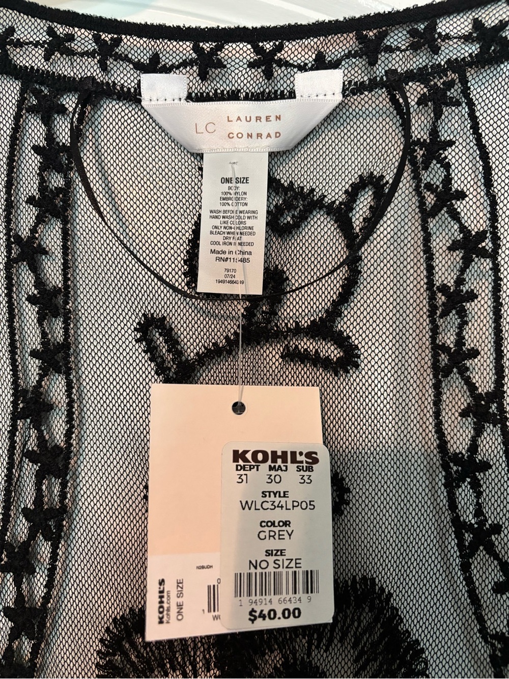 ⚡️FLASH SALE⚡️Lauren Conrad Black Sheer Lace Kimono Robe w Floral Embroidery O/S - Picture 5 of 7